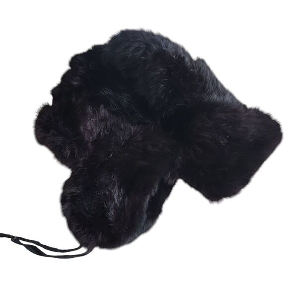 Vintage Black Mink Trapper Hat Russian Ushanka Style Ear Flap Quilt Lined Cap - Picture 1 of 13